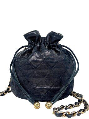 Chanel Drawstring Shoulder Bag Black Gold